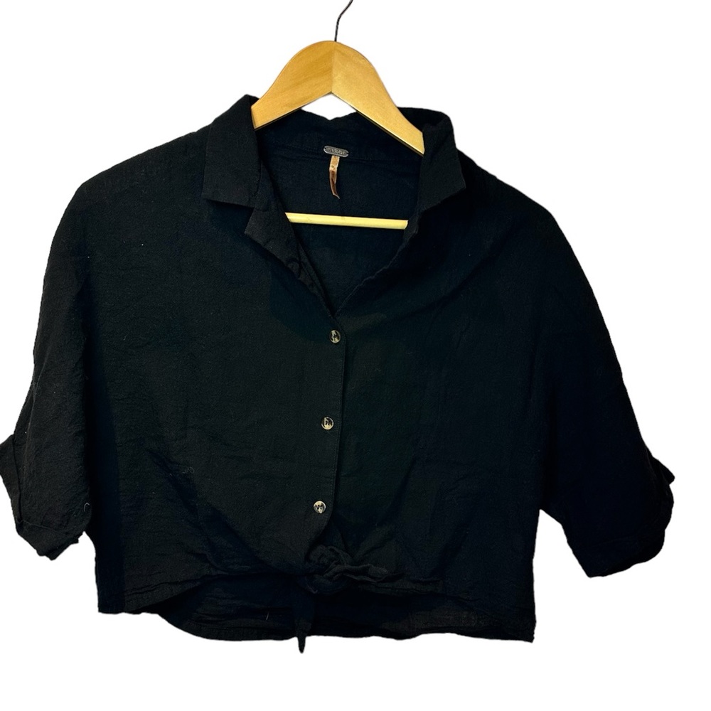 Harlow Linen Blend Camp Tie‎ Front Top Size Medium